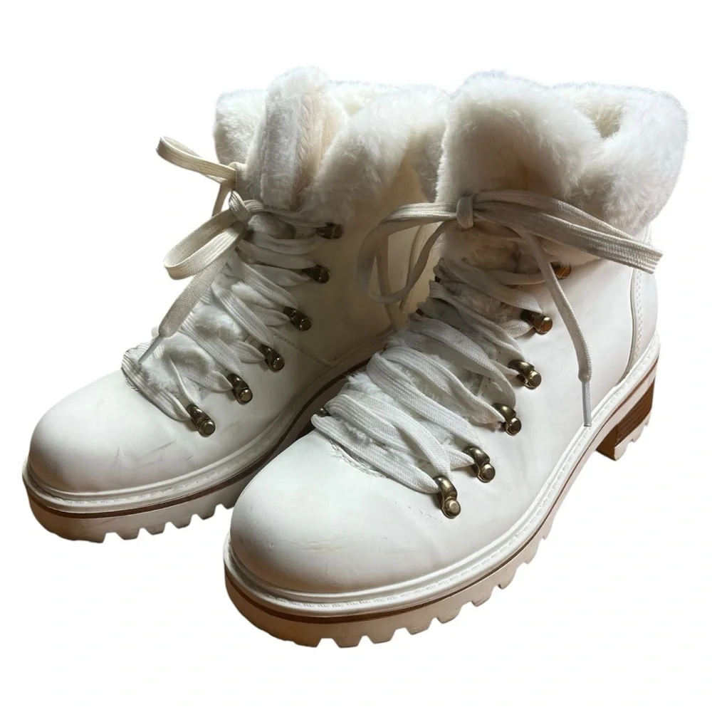 BAMBOO White Lace-Up Fur Winter Boots - Picture 1 of 10